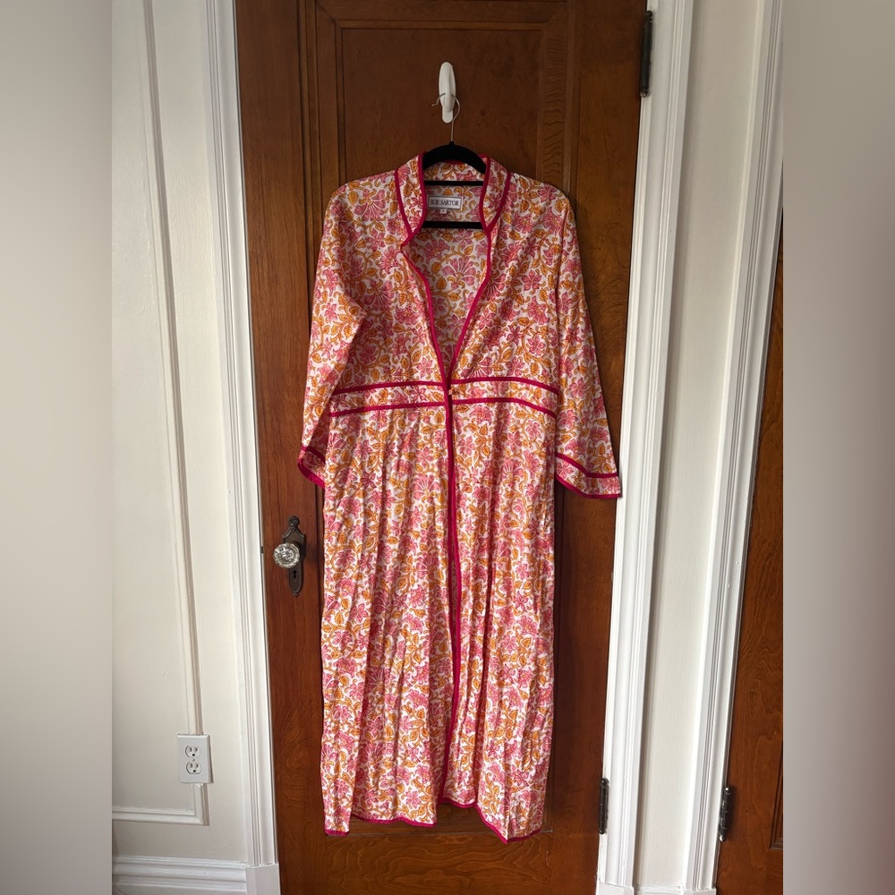 Sue Sartor Pink Hand block Floral Kimono - Small